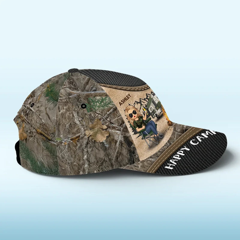 Living The Dream, Happy Camper Style - Camping Personalized Custom Hat, All Over Print Classic Cap - Gift For Camping Lovers