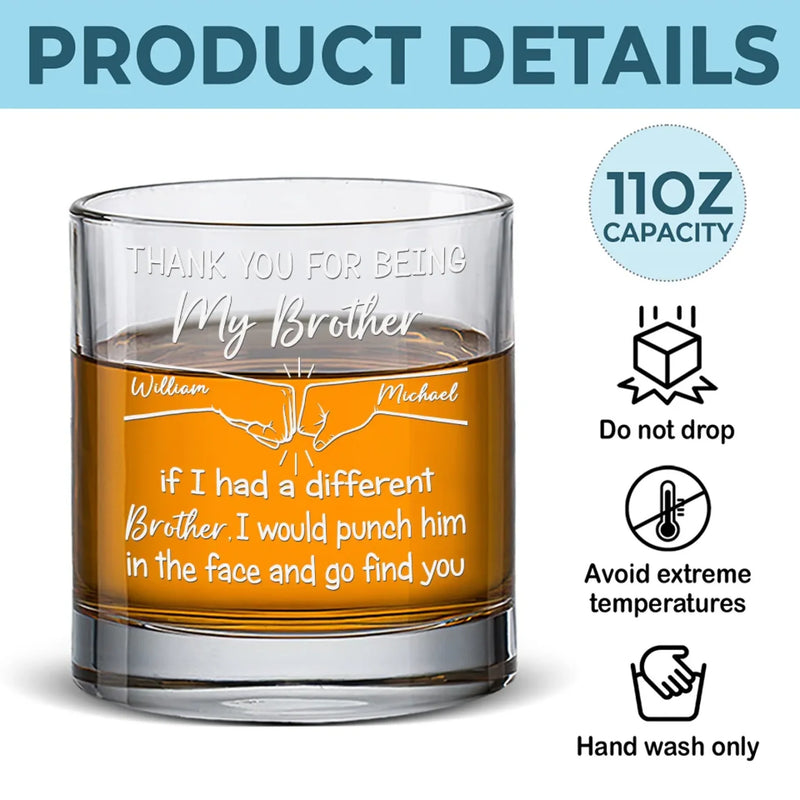 Thank You For Being My Brother - Family Personalized Custom Whiskey Glass - Gift For Family Members
