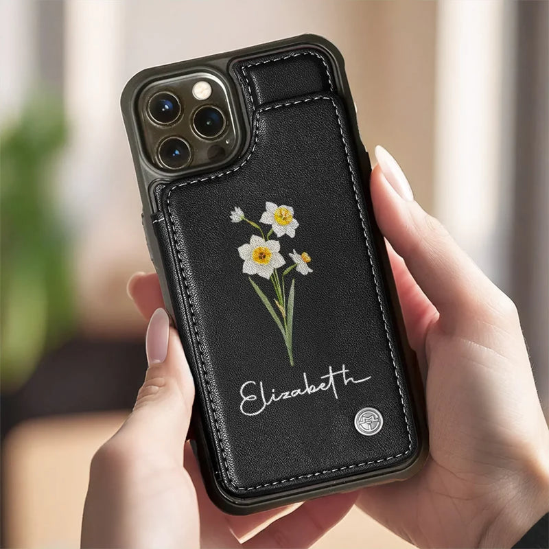Happiness Blooms From Within - Family Personalized Custom Leather Flip Wallet Phone Case - Gift For Yourself, Best Friends, Siblings, Family Members