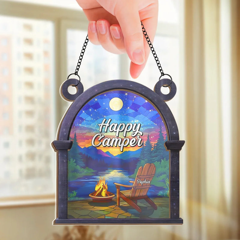 Bright Moon And Happy Me - Family Personalized Window Hanging Suncatcher - Gift For Yourself, Best Friends, Siblings, Family Members