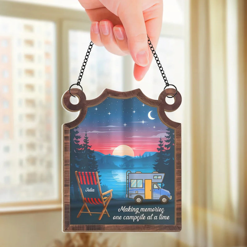 Camp More, Worry Less - Family Personalized Window Hanging Suncatcher - Gift For Yourself, Best Friends, Siblings, Family Members