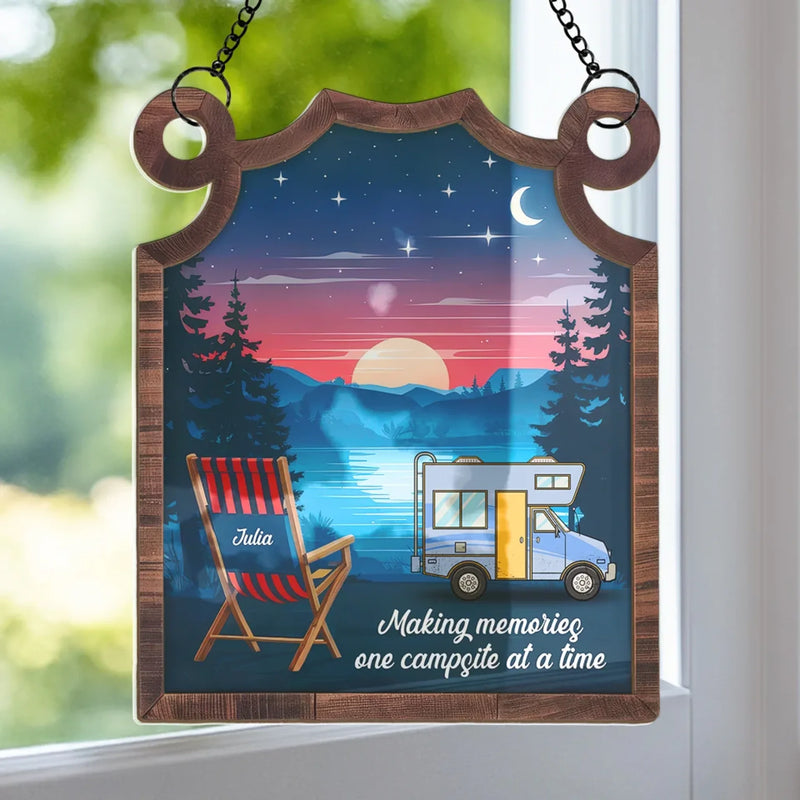 Camp More, Worry Less - Family Personalized Window Hanging Suncatcher - Gift For Yourself, Best Friends, Siblings, Family Members