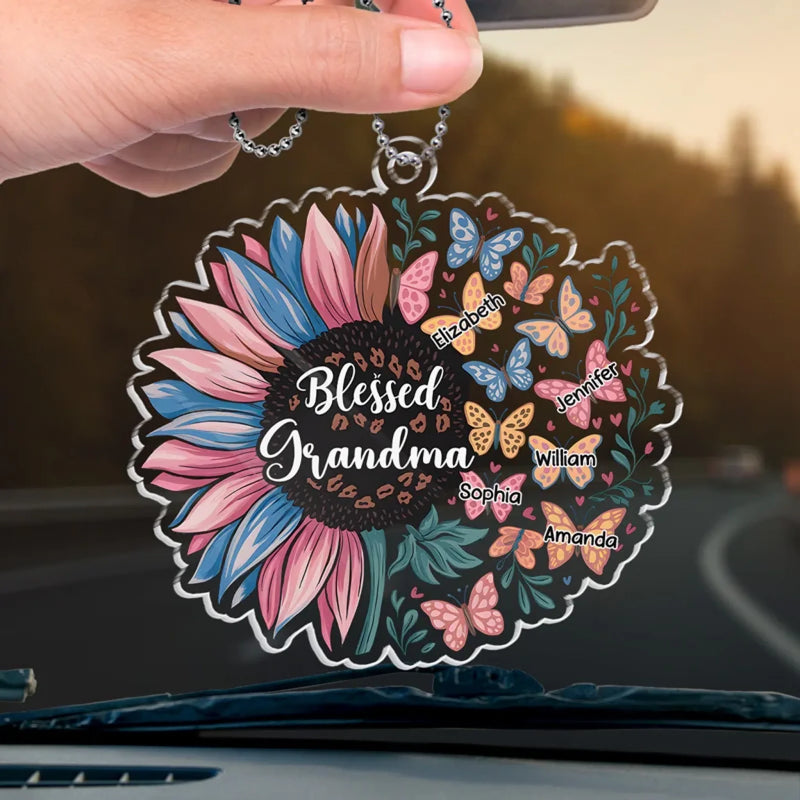 Blessed To Be Called A Grandma - Family Personalized Custom Car Ornament - Acrylic Custom Shaped - Gift For Mom, Grandma