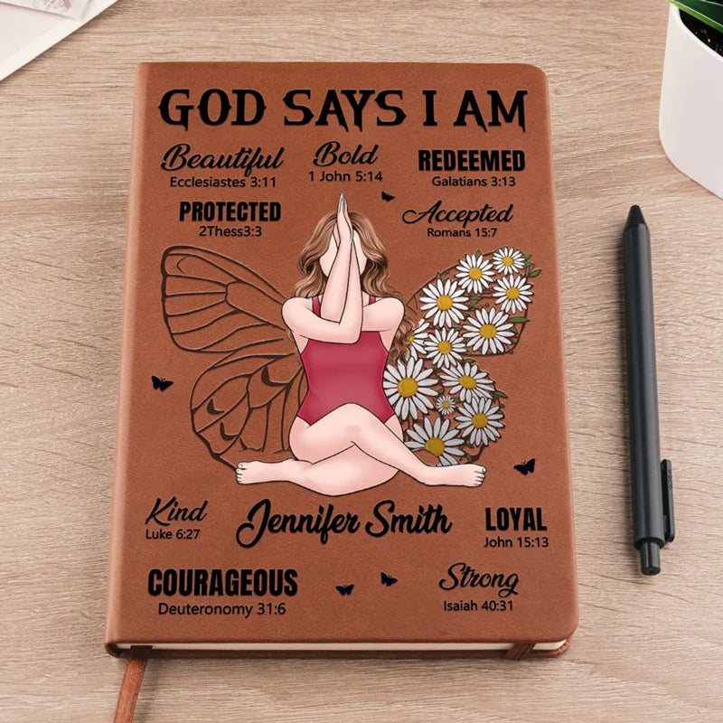 I Am Beautifully Made In God’s Image - Family Personalized Custom Leather Journal - Gift For Yourself, Best Friends, Siblings, Family Members