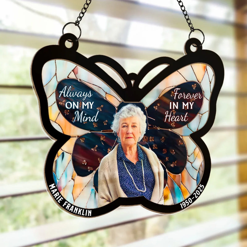 Custom Photo Love Lives On Forever - Memorial Personalized Window Hanging Suncatcher Ornament - Sympathy Gift For Family Members