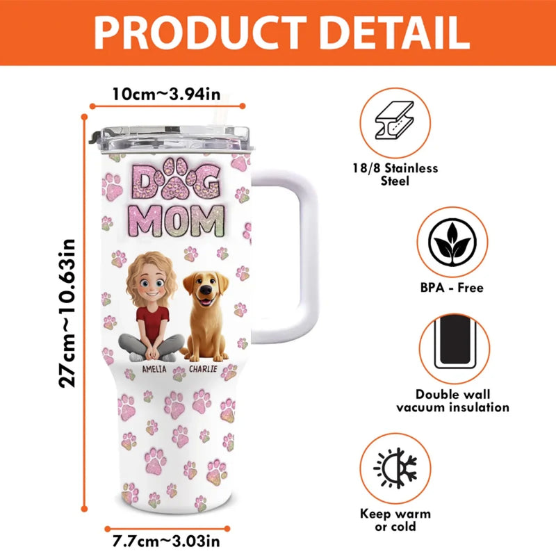 The Best Things In Life Are Furry - Dog & Cat Personalized Custom 3D Inflated Effect Printed 40 Oz Stainless Steel Tumbler With Handle - Gift For Pet Owners, Pet Lovers