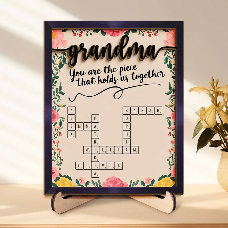 Families Grow Strong In The Warmth Of Grandma’s Love - Family Personalized Custom 2-Layered Wooden Plaque With Stand - Mother's Day Gift For Mom, Grandma