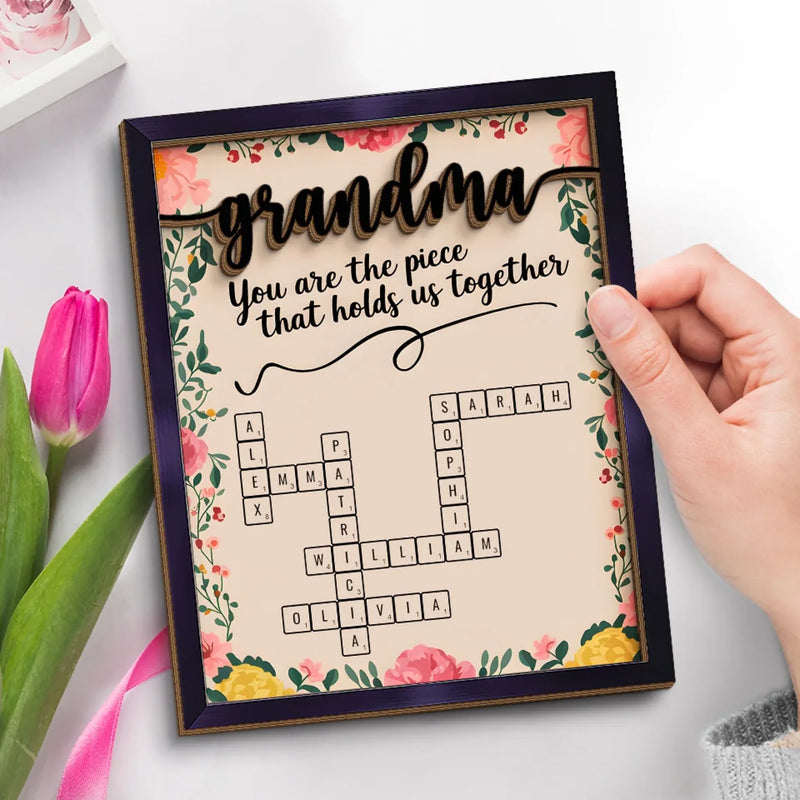 Families Grow Strong In The Warmth Of Grandma’s Love - Family Personalized Custom 2-Layered Wooden Plaque With Stand - Mother's Day Gift For Mom, Grandma