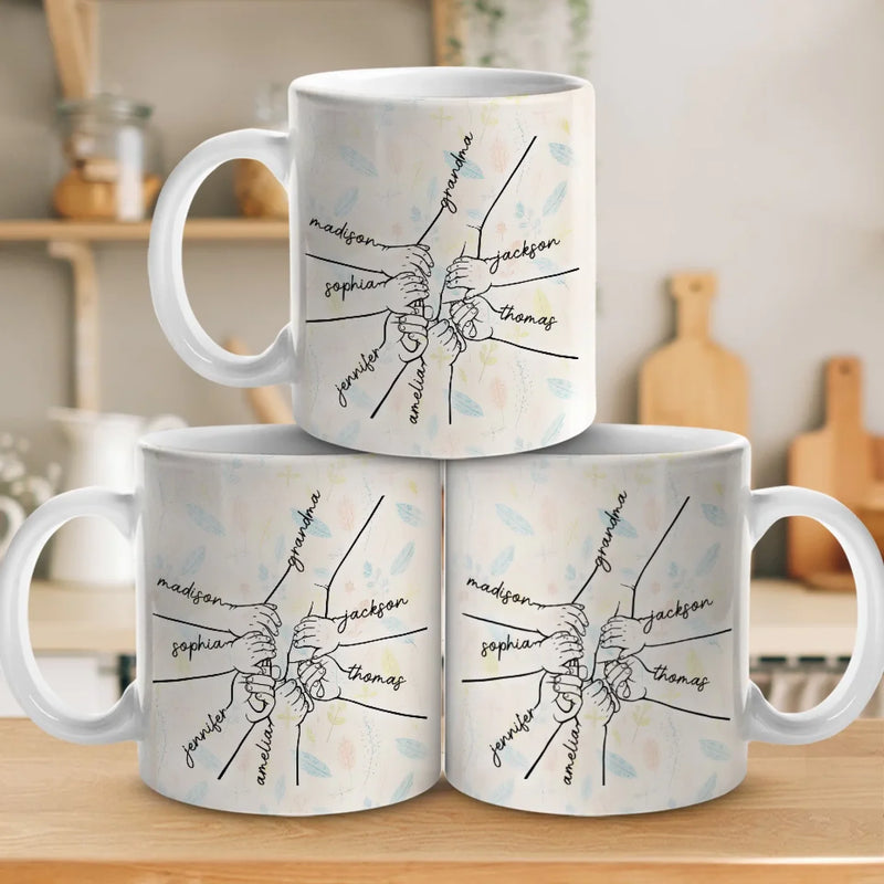 Love Is In The Grip Of Our Hands - Family Personalized Custom Mug - Gift For Mom, Grandma