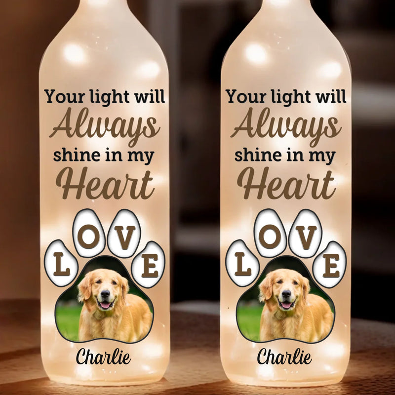 Custom Photo Your Light Will Forever Guide My Way - Memorial Personalized Custom Bottle Lamp - Sympathy Gift For Pet Owners, Pet Lovers
