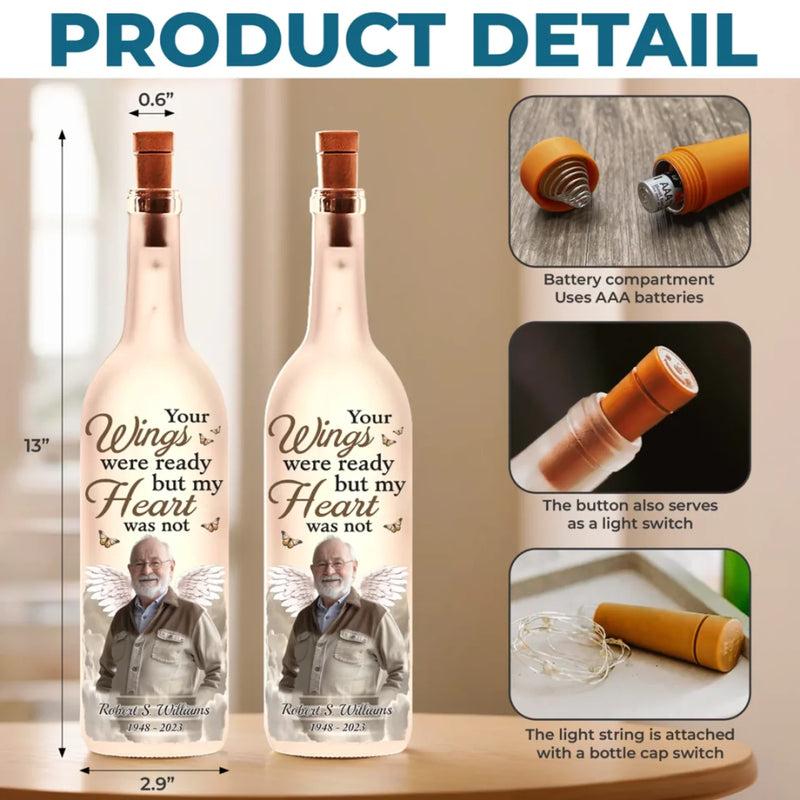 Custom Photo Our Hearts Are Forever With You - Memorial Personalized Custom Bottle Lamp - Sympathy Gift For Family Members