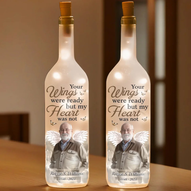 Custom Photo Our Hearts Are Forever With You - Memorial Personalized Custom Bottle Lamp - Sympathy Gift For Family Members