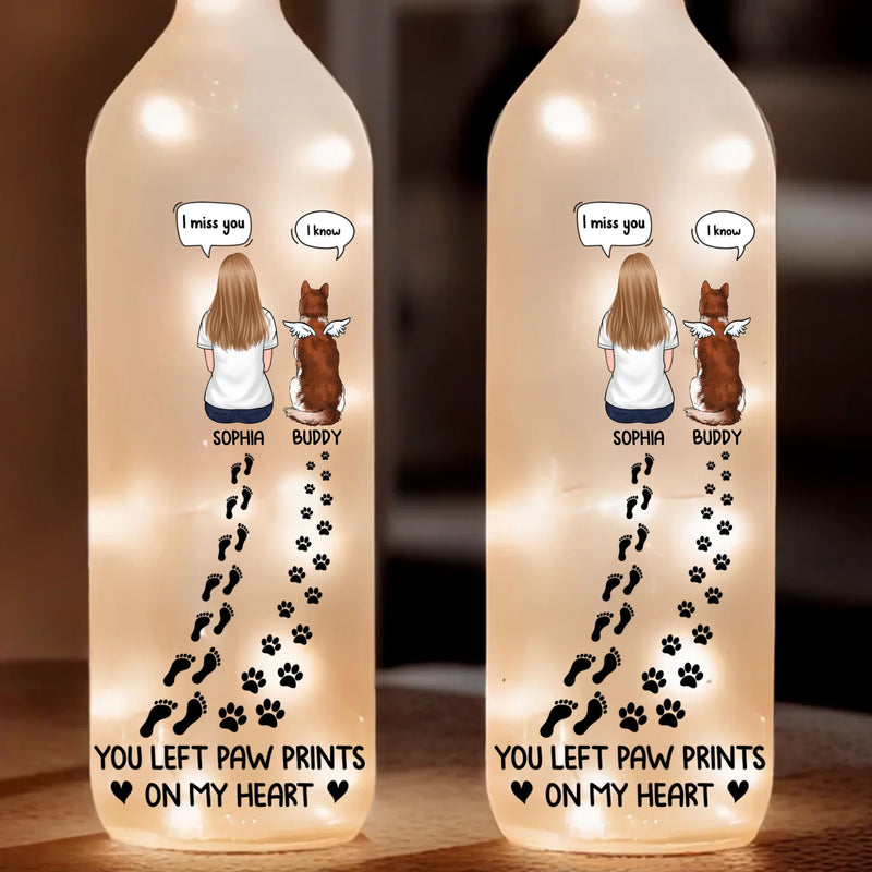 You Left Paw Prints On My Heart - Memorial Personalized Custom Bottle Lamp - Sympathy Gift For Pet Owners, Pet Lovers