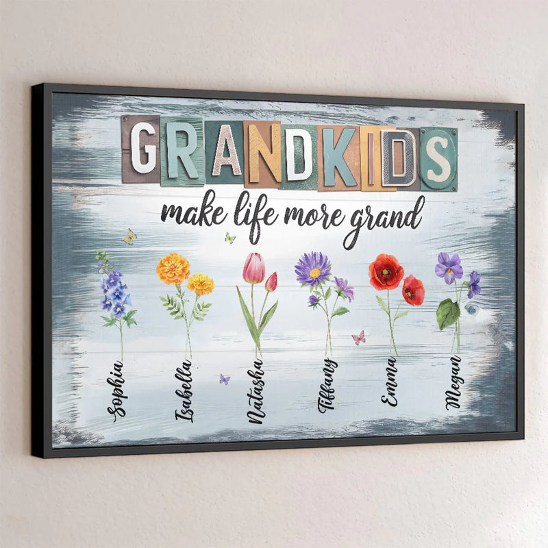 Life Is Grand With Grandkids In Hand - Family Personalized Custom Horizontal Poster - Gift For Mom, Grandma