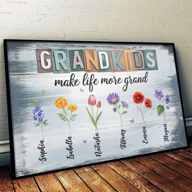 Life Is Grand With Grandkids In Hand - Family Personalized Custom Horizontal Poster - Gift For Mom, Grandma