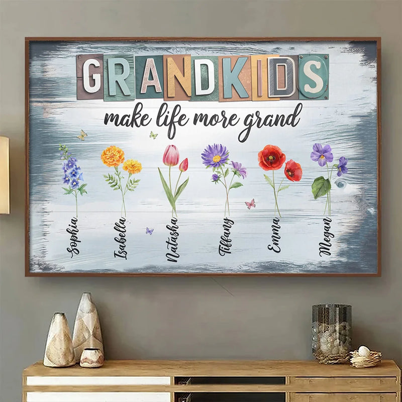 Life Is Grand With Grandkids In Hand - Family Personalized Custom Horizontal Poster - Gift For Mom, Grandma