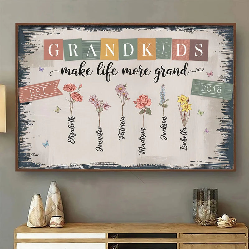 Grandkids Make The World Brighter - Family Personalized Custom Horizontal Poster - Gift For Mom, Grandma