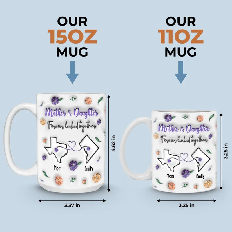 Forever Linked, Heart To Heart - Family Personalized Custom 3D Inflated Effect Printed Mug - Gift For Mom, Daughter