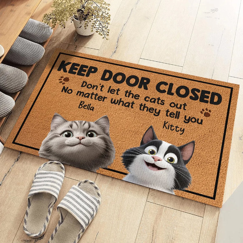 Door Closed, Don’t Trust The Cat - Dog & Cat Personalized Custom Home Decor Decorative Mat - House Warming Gift For Pet Owners, Pet Lovers