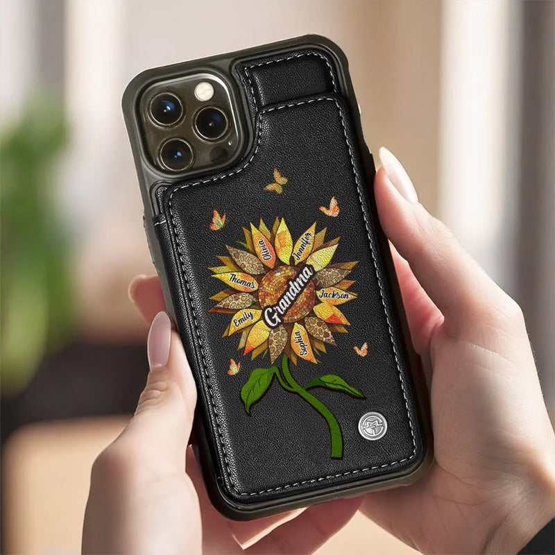 A Sunflower Teaches Us So Much About Love - Family Personalized Custom Leather Flip Wallet Phone Case - Mother's Day Gift For Mom, Grandma