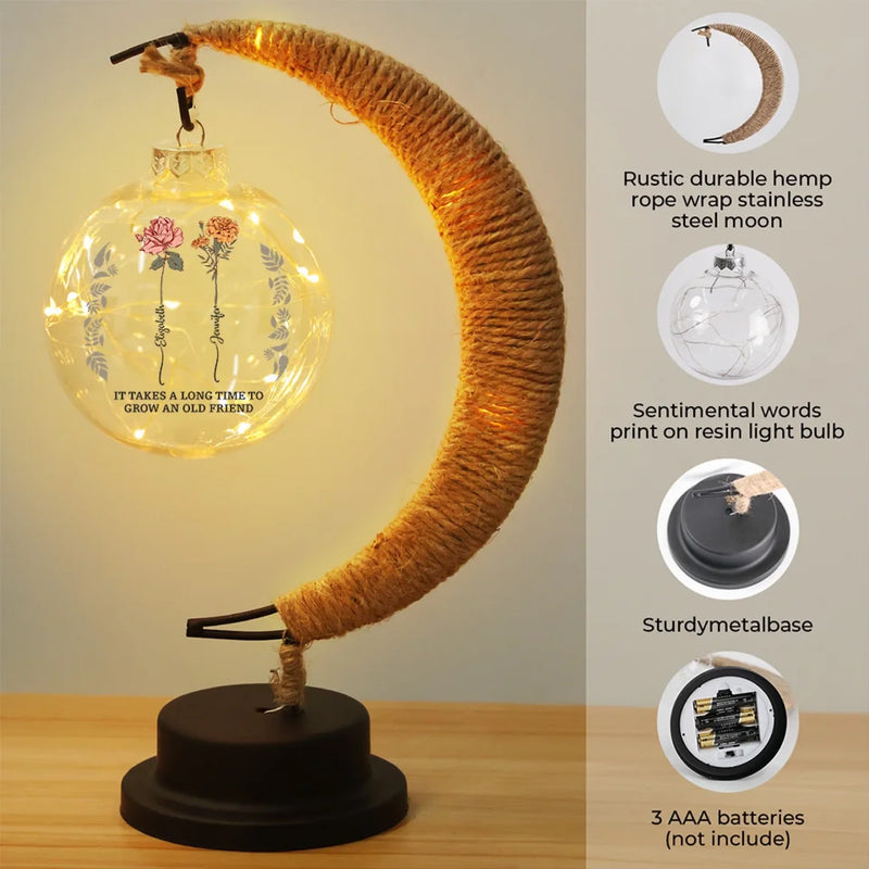 Double The Trouble, Twice The Fun - Bestie Personalized Custom Moon Lamp Light - Gift For Best Friends, BFF, Sisters
