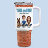 Only Us, Love And Wagging Tails - Couple Personalized Custom 40 Oz Stainless Steel Tumbler With Handle - Gift For Husband Wife, Anniversary, Pet Owners, Pet Lovers