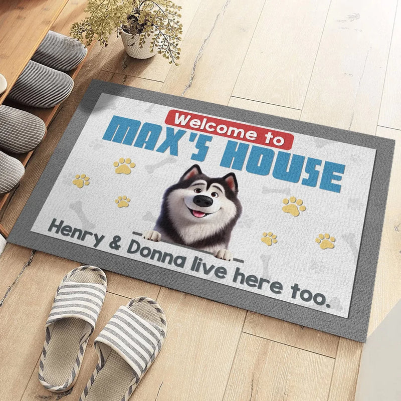 Welcome To My Home, My Human Just Lives Here - Dog Personalized Custom Home Decor Decorative Mat - House Warming Gift For Pet Owners, Pet Lovers