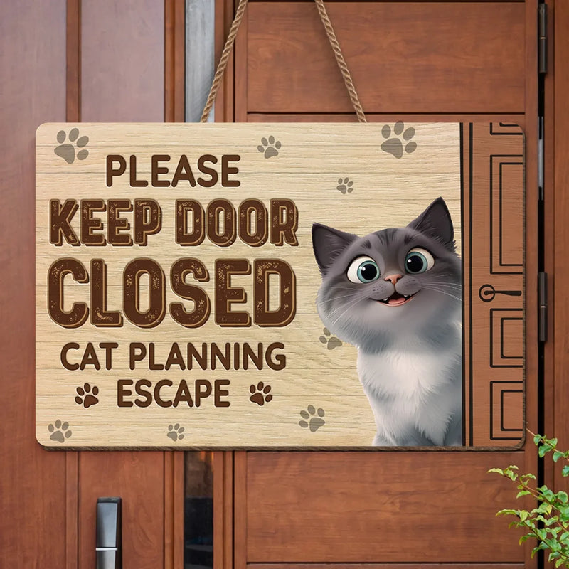 Plotting My Great Escape - Cat Personalized Custom Home Decor Wood Sign - House Warming Gift For Pet Owners, Pet Lovers
