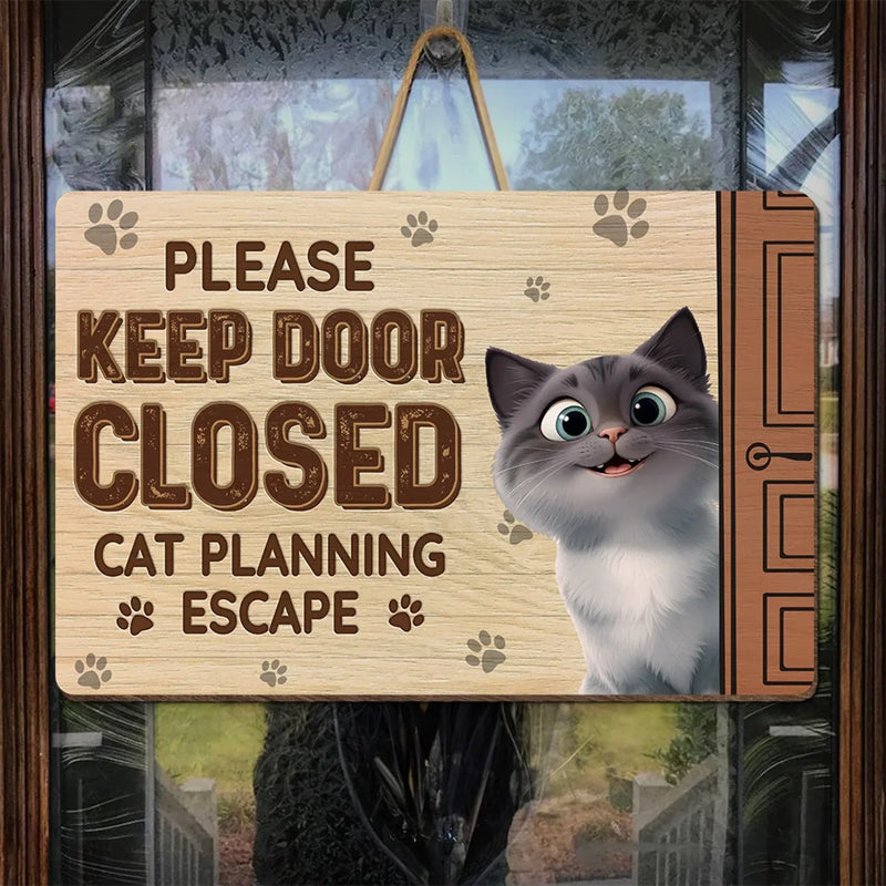 Plotting My Great Escape - Cat Personalized Custom Home Decor Wood Sign - House Warming Gift For Pet Owners, Pet Lovers