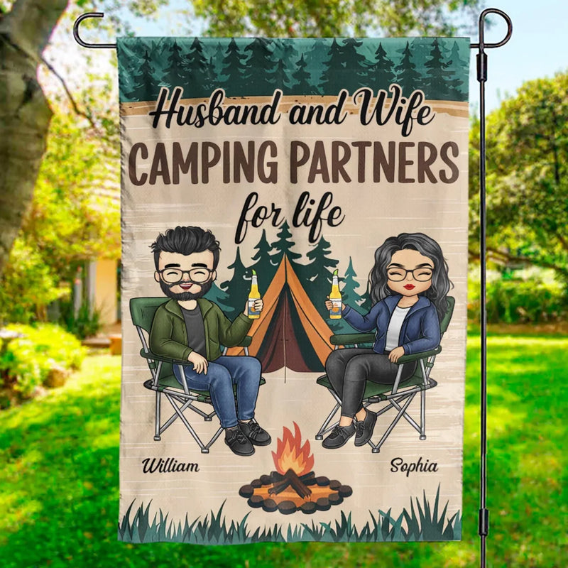Happiness Is Camping With You - Couple Personalized Custom Flag - Gift For Husband Wife, Camping Lovers