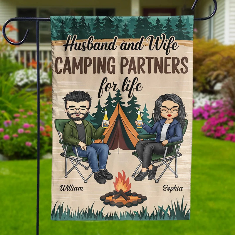 Happiness Is Camping With You - Couple Personalized Custom Flag - Gift For Husband Wife, Camping Lovers