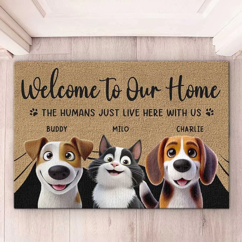 Our Home Runs On Love - Dog & Cat Personalized Custom Home Decor Decorative Mat - House Warming Gift For Pet Owners, Pet Lovers