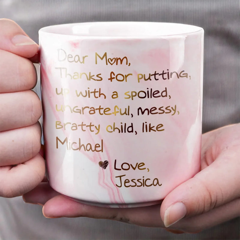 A Big Thank You, Mom - Family Personalized Custom Marble Mug - Gift For Mom, Grandma