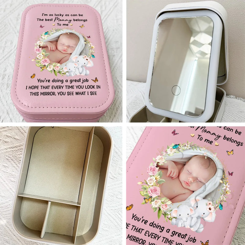 Custom Photo The Best Mommy Belongs To Me - Family Personalized Custom Jewelry Box LED Makeup - Gift For Mom, Pregnancy, Newborn Baby