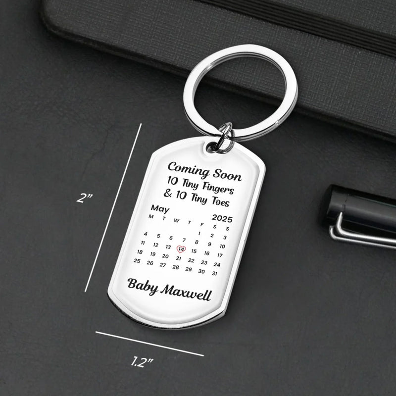 Custom Photo Waiting For The Sweetest Hello - Family Personalized Custom Keychain - Mother's Day, Baby Shower Gift, Gift For First Mom