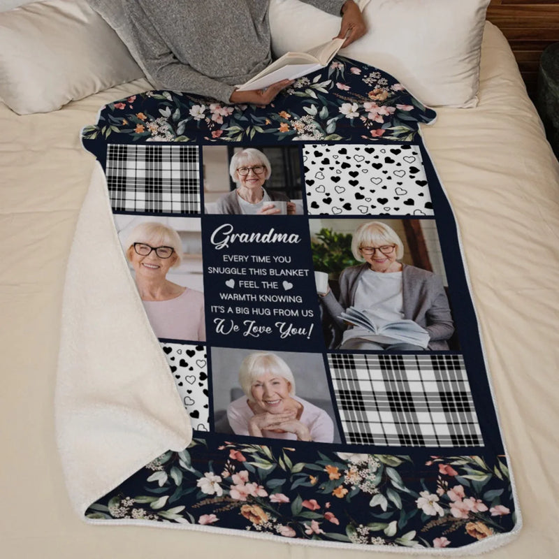 Custom Photo It's A Big Hug From Us - Family Personalized Custom Blanket - Gift For Grandma, Grandkid