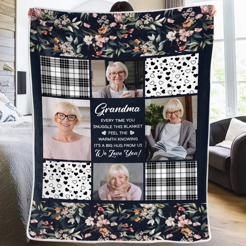 Custom Photo It's A Big Hug From Us - Family Personalized Custom Blanket - Gift For Grandma, Grandkid