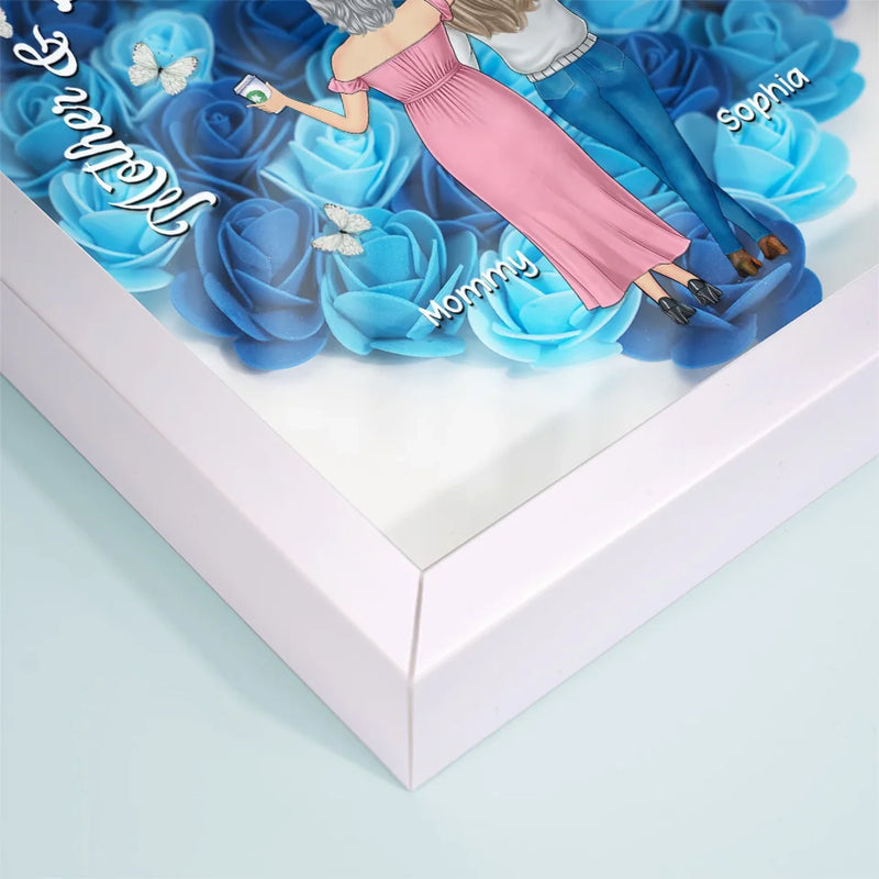Mother And Daughter Forever Linked Together - Family Personalized Custom Flower Shadow Box - Gift For Mom, Grandma