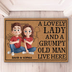 A Lovely Lady And A Grumpy Old Man Live Here - Couple Personalized Custom Home Decor Decorative Mat - House Warming Gift For Couple, Husband, Wife
