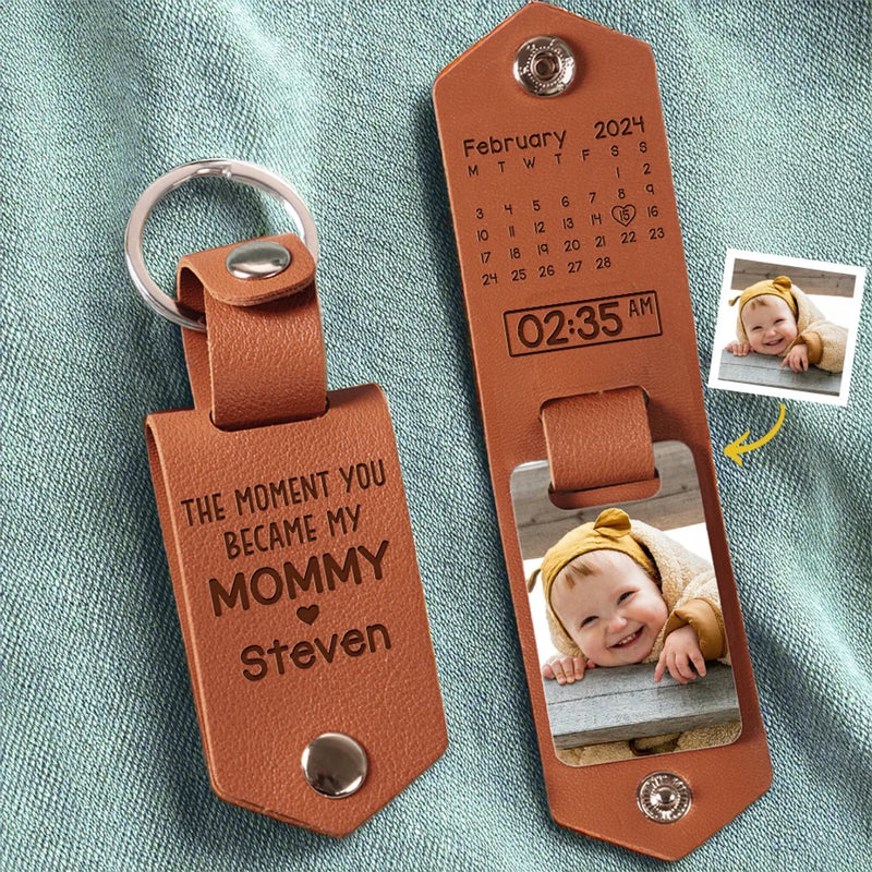 Custom Photo I Have The Best Mom Ever - Family Personalized Custom Engraved Leather Keychain - Mother's Day, Baby Shower Gift, Gift For First Mom