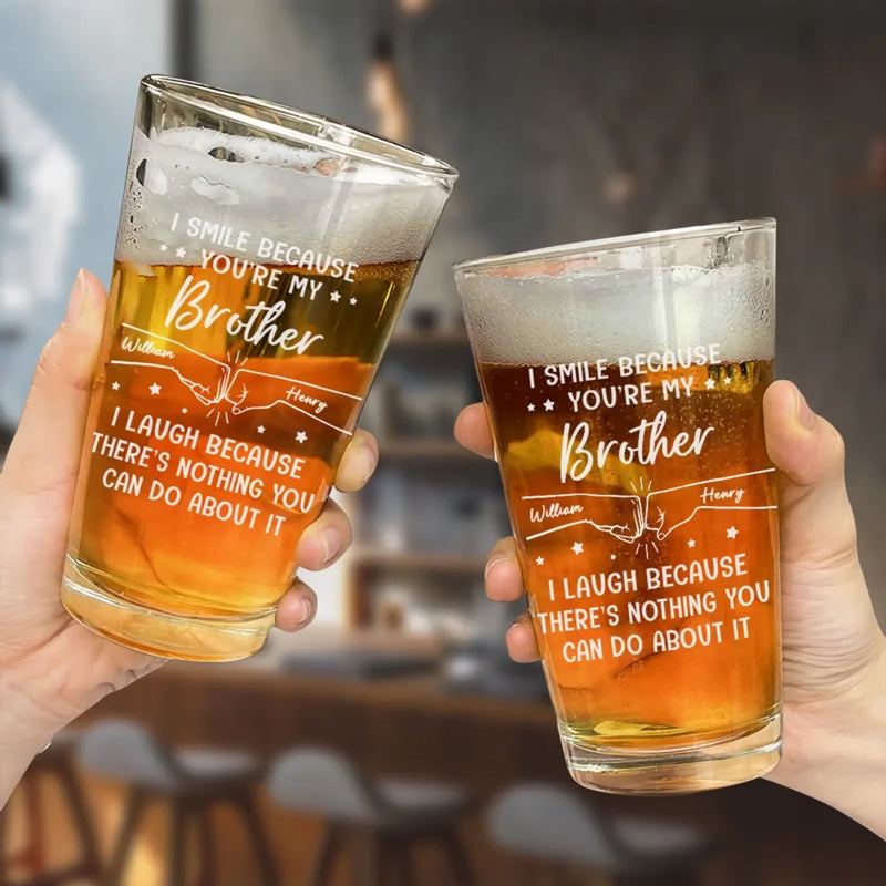 Blood Makes Us Brothers - Family Personalized Custom Beer Glass - Gift For Family Members
