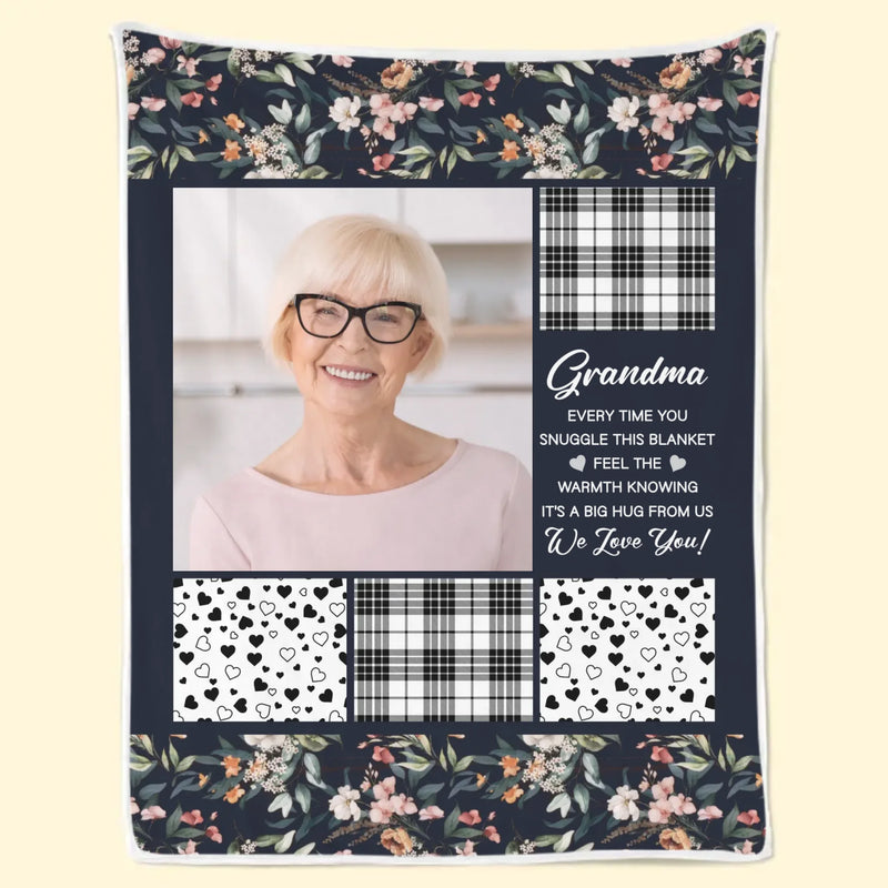 Custom Photo It's A Big Hug From Us - Family Personalized Custom Blanket - Gift For Grandma, Grandkid