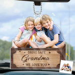 Custom Photo Drive Safe And Keep Our Hearts Whole - Family Personalized Custom Car Ornament - Acrylic Custom Shaped - Gift For Grandma