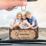 Custom Photo Drive Safe And Keep Our Hearts Whole - Family Personalized Custom Car Ornament - Acrylic Custom Shaped - Gift For Grandma