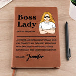 Boss Lady - Coworker Personalized Custom Leather Journal - Appreciation, Retirement Gift For Boss, Coworkers, Women - Work Friends, Colleagues