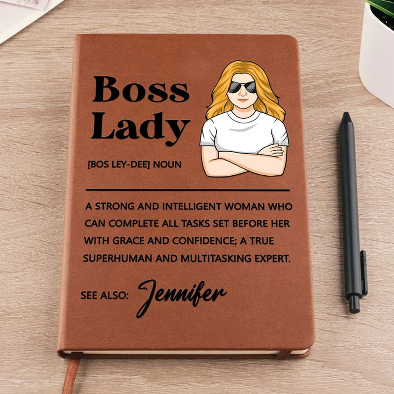 Boss Lady - Coworker Personalized Custom Leather Journal - Appreciation, Retirement Gift For Coworkers, Work Friends, Colleagues