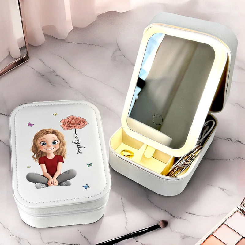 Bloom In Your Own Time - Family Personalized Custom Jewelry Box LED Makeup - Gift For Yourself, Best Friends, Siblings, Family Members