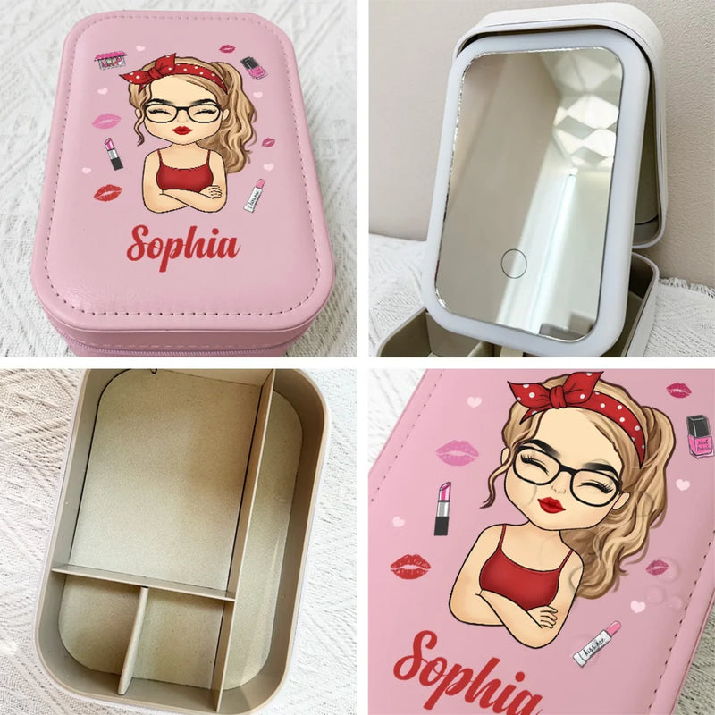 Radiate Confidence, Kindness, And Joy - Family Personalized Custom Jewelry Box LED Makeup - Gift For Yourself, Best Friends, Siblings, Family Members