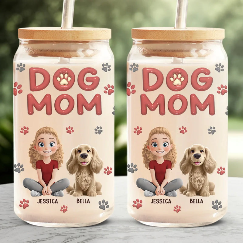 Happiness Is A Wagging Tail - Dog & Cat Personalized Custom Glass Cup, Iced Coffee Cup -  Gift For Pet Owners, Pet Lovers
