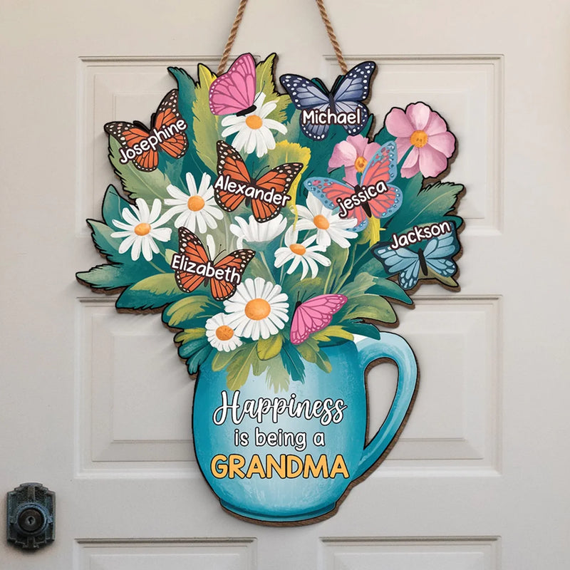 Because Grandkids Make Life So Much Sweeter - Family Personalized Custom Shaped Home Decor Wood Sign - House Warming Gift For Mom, Grandma